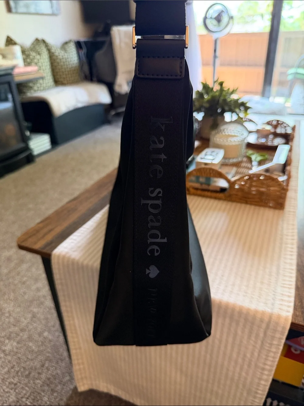 kate spade black nylon shoulder hobo bag